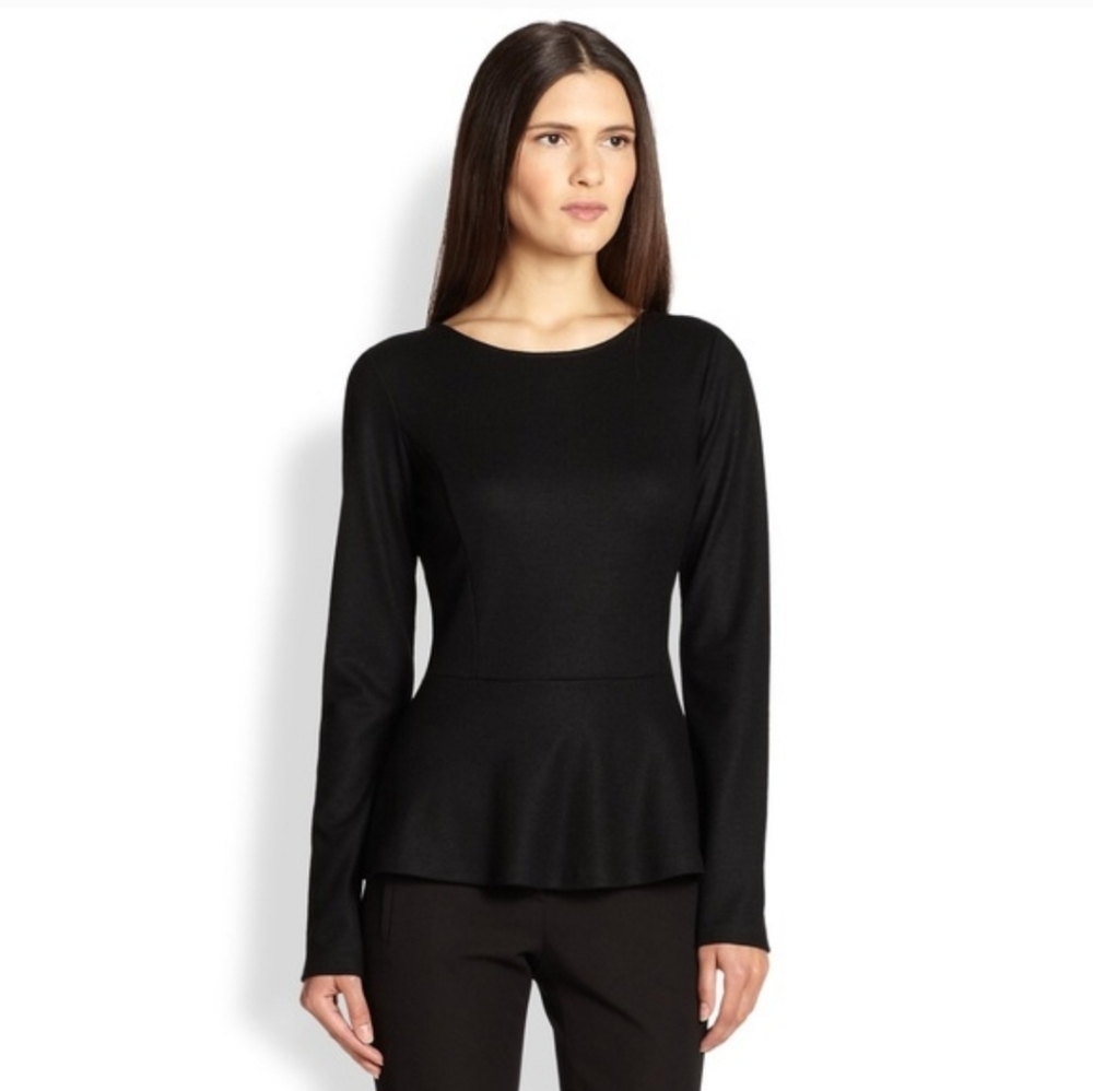 Theory Black Long Sleeve Peplum 100% Wool Blouse Size M